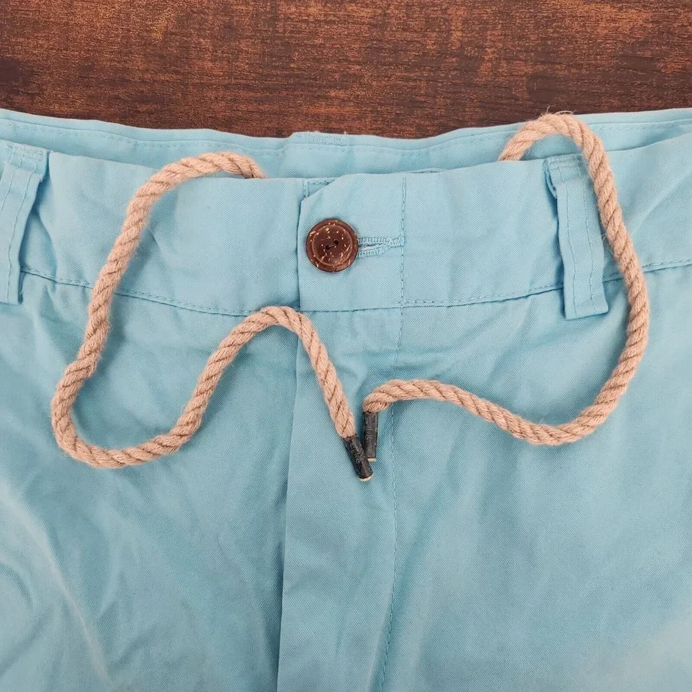 Polo Ralph Lauren Swimwear Boardshorts Light Blue Wood Button Rope Drawstring 34